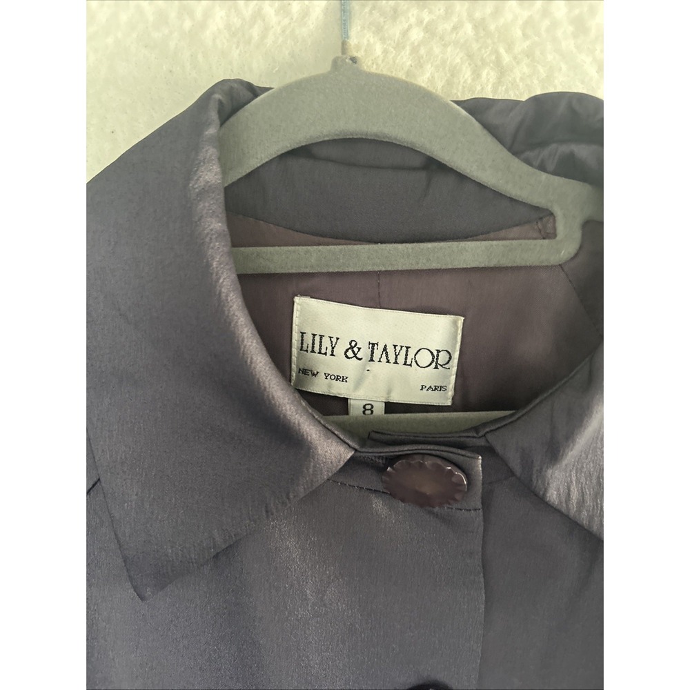 Vintage Lily & Taylor Light Wt 8 Trench Coat Iridescent Blue Classy Lined Jacket - Picture 5 of 16